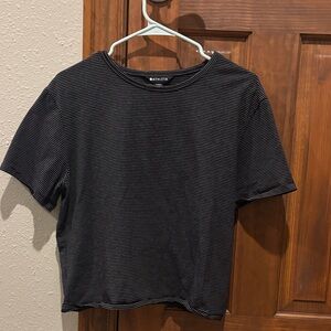 Athleta Black and White Striped Short Sleeve Tee